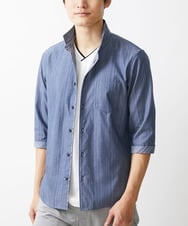 MKBGV54120 MK MICHEL KLEIN HOMME(MKミッシェルクランオム) 【ON/OFF対応】七分袖リバーストライプシャツ ライトブルー
