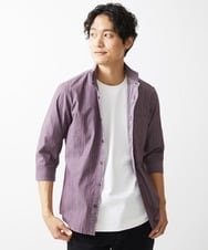 MKBGV54120 MK MICHEL KLEIN HOMME(MKミッシェルクランオム) 【ON/OFF対応】七分袖リバーストライプシャツ パープル