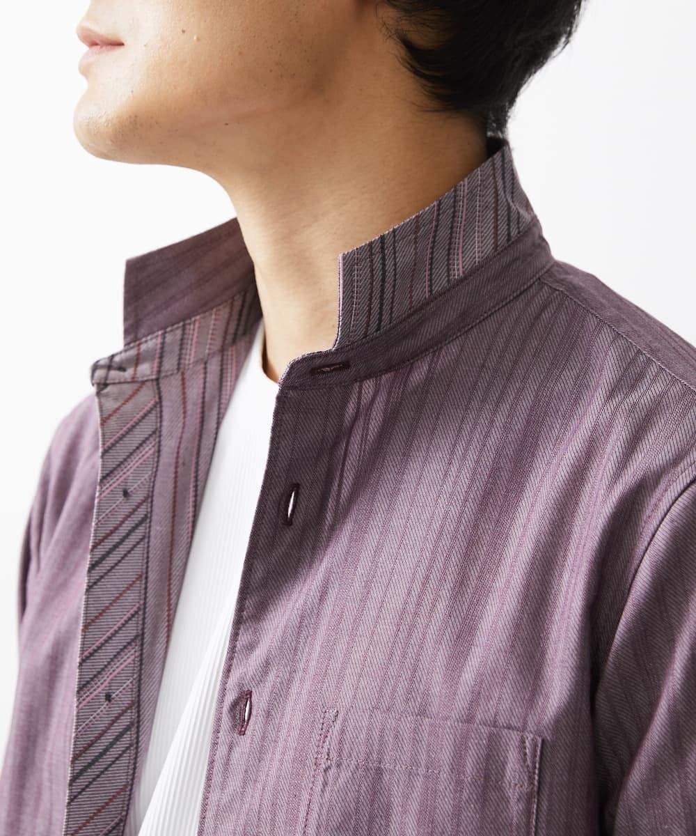 MKBGV54120 MK MICHEL KLEIN HOMME(MKミッシェルクランオム) 【ON/OFF対応】七分袖リバーストライプシャツ パープル