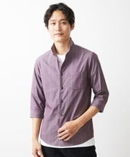 MKBGV54120 MK MICHEL KLEIN HOMME(MKミッシェルクランオム) 【ON/OFF対応】七分袖リバーストライプシャツ パープル