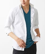 MKBGV54120 MK MICHEL KLEIN HOMME(MKミッシェルクランオム) 【ON/OFF対応】七分袖リバーストライプシャツ ホワイト