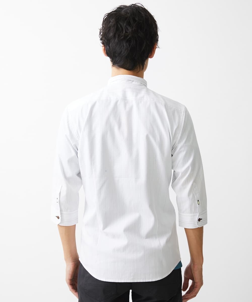 MKBGV54120 MK MICHEL KLEIN HOMME(MKミッシェルクランオム) 【ON/OFF対応】七分袖リバーストライプシャツ ホワイト