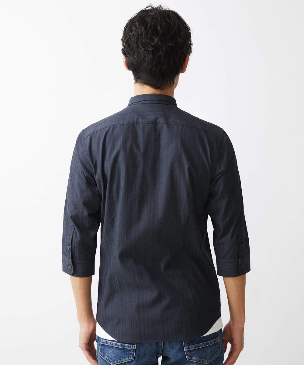 MKBGV54120 MK MICHEL KLEIN HOMME(MKミッシェルクランオム) 【ON/OFF対応】七分袖リバーストライプシャツ ダークグレー