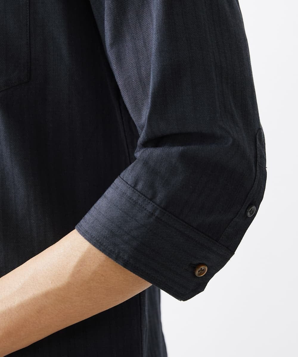 MKBGV54120 MK MICHEL KLEIN HOMME(MKミッシェルクランオム) 【ON/OFF対応】七分袖リバーストライプシャツ ダークグレー