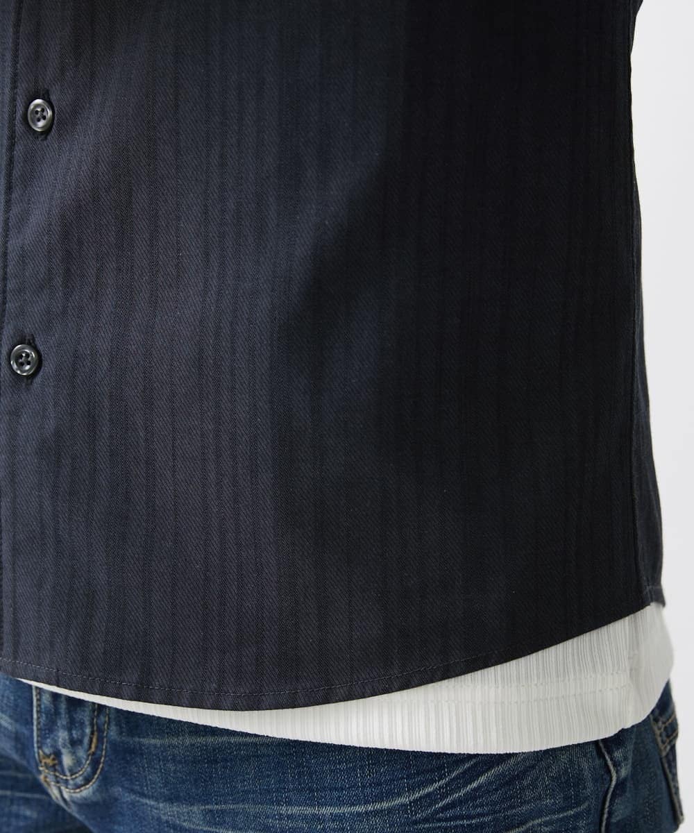 MKBGV54120 MK MICHEL KLEIN HOMME(MKミッシェルクランオム) 【ON/OFF対応】七分袖リバーストライプシャツ ダークグレー