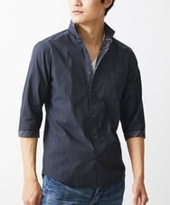 MKBGV54120 MK MICHEL KLEIN HOMME(MKミッシェルクランオム) 【ON/OFF対応】七分袖リバーストライプシャツ ダークグレー