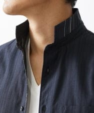 MKBGV54120 MK MICHEL KLEIN HOMME(MKミッシェルクランオム) 【ON/OFF対応】七分袖リバーストライプシャツ ダークグレー