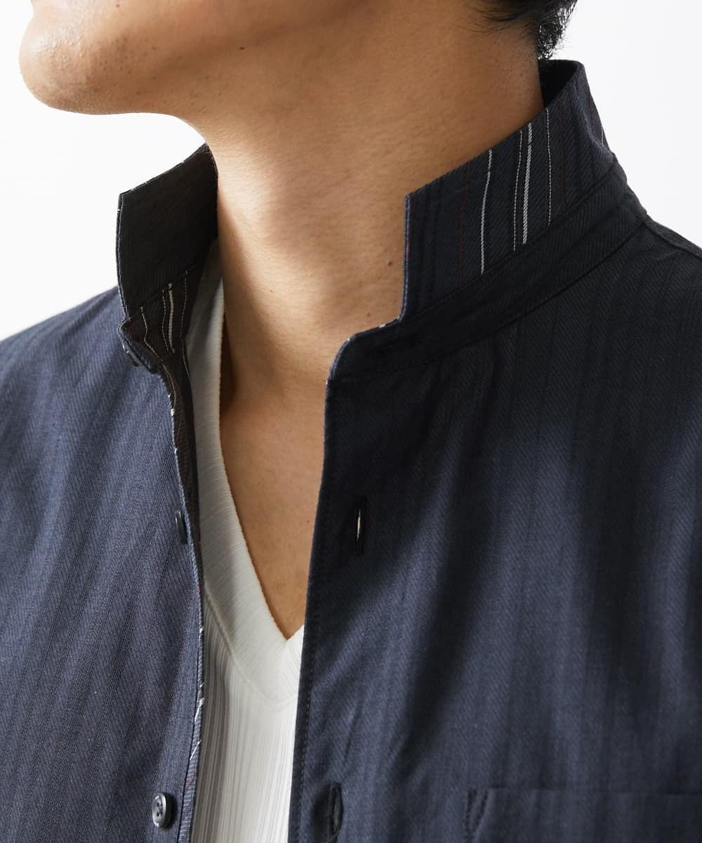 MKBGV54120 MK MICHEL KLEIN HOMME(MKミッシェルクランオム) 【ON/OFF対応】七分袖リバーストライプシャツ ダークグレー