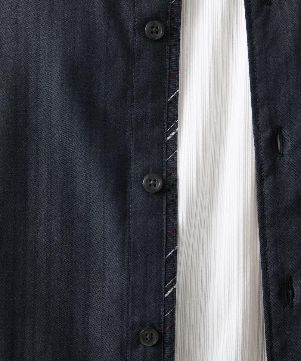 MKBGV54120 MK MICHEL KLEIN HOMME(MKミッシェルクランオム) 【ON/OFF対応】七分袖リバーストライプシャツ ダークグレー