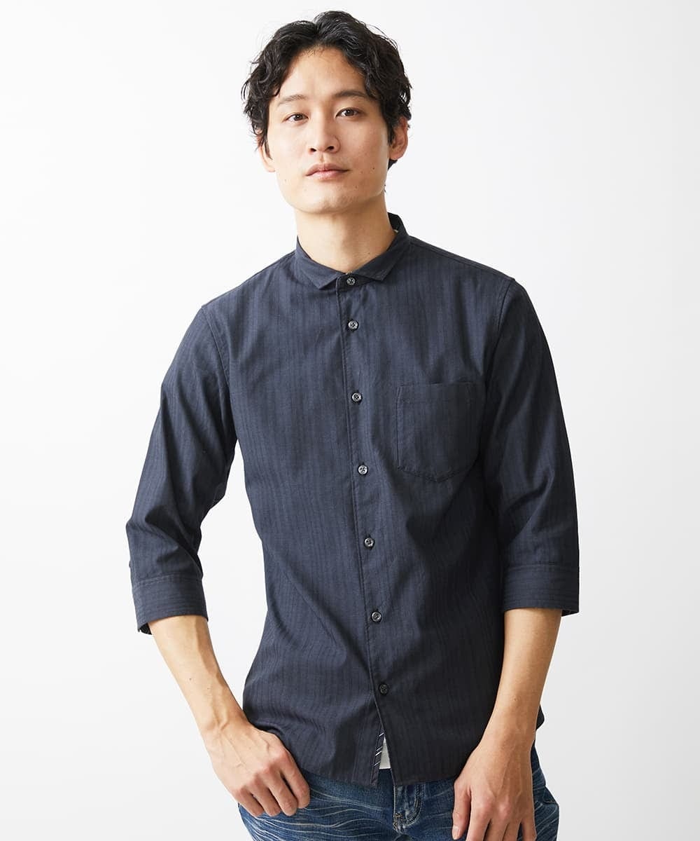 MKBGV54120 MK MICHEL KLEIN HOMME(MKミッシェルクランオム) 【ON/OFF対応】七分袖リバーストライプシャツ ダークグレー