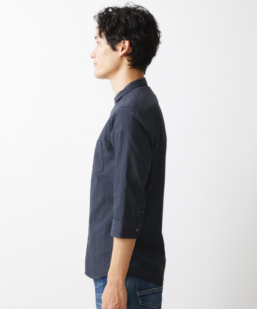 MKBGV54120 MK MICHEL KLEIN HOMME(MKミッシェルクランオム) 【ON/OFF対応】七分袖リバーストライプシャツ ダークグレー