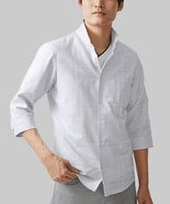 MKBGV56140 MK MICHEL KLEIN HOMME(MKミッシェルクランオム) 【残りわずか/在庫限り】七分丈 ドビーチェックシャツ ホワイト