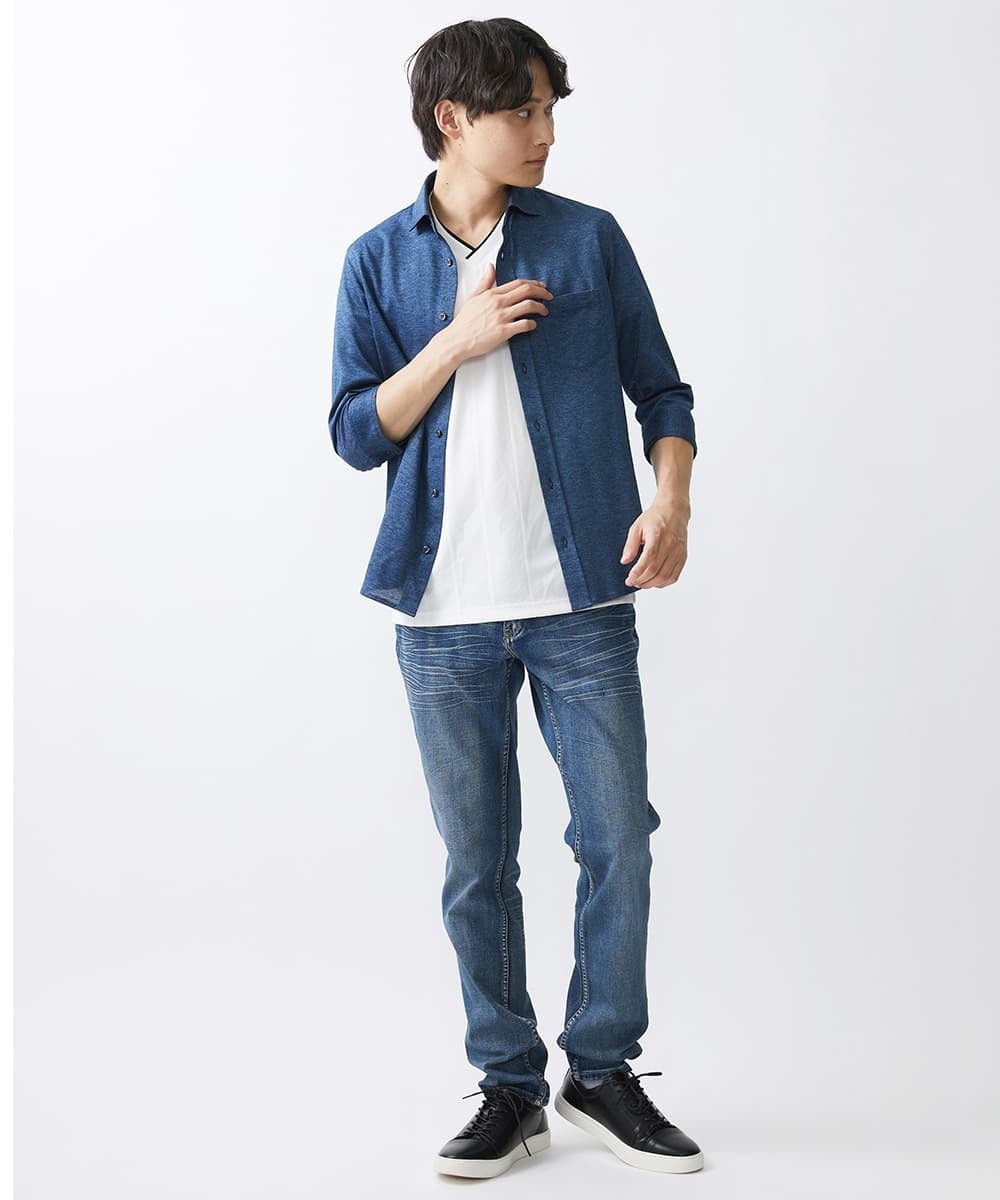 MKBGV60140 MK MICHEL KLEIN HOMME(MKミッシェルクランオム) ビンテージフォギーカノコシャツ ブルー