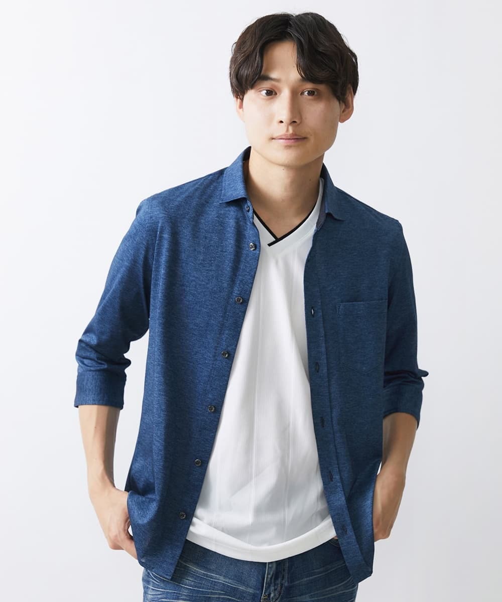 MKBGV60140 MK MICHEL KLEIN HOMME(MKミッシェルクランオム) ビンテージフォギーカノコシャツ ブルー