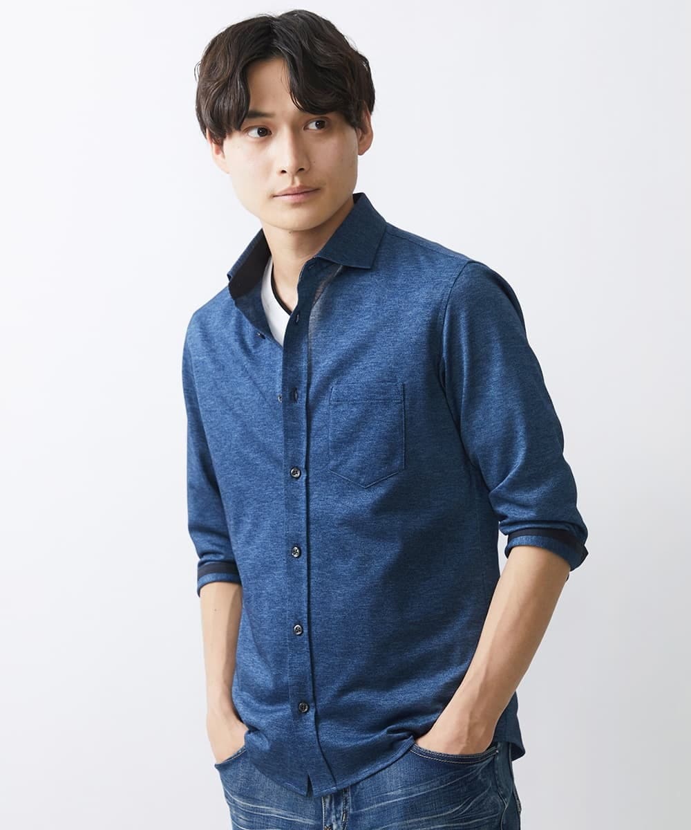 MKBGV60140 MK MICHEL KLEIN HOMME(MKミッシェルクランオム) ビンテージフォギーカノコシャツ ブルー