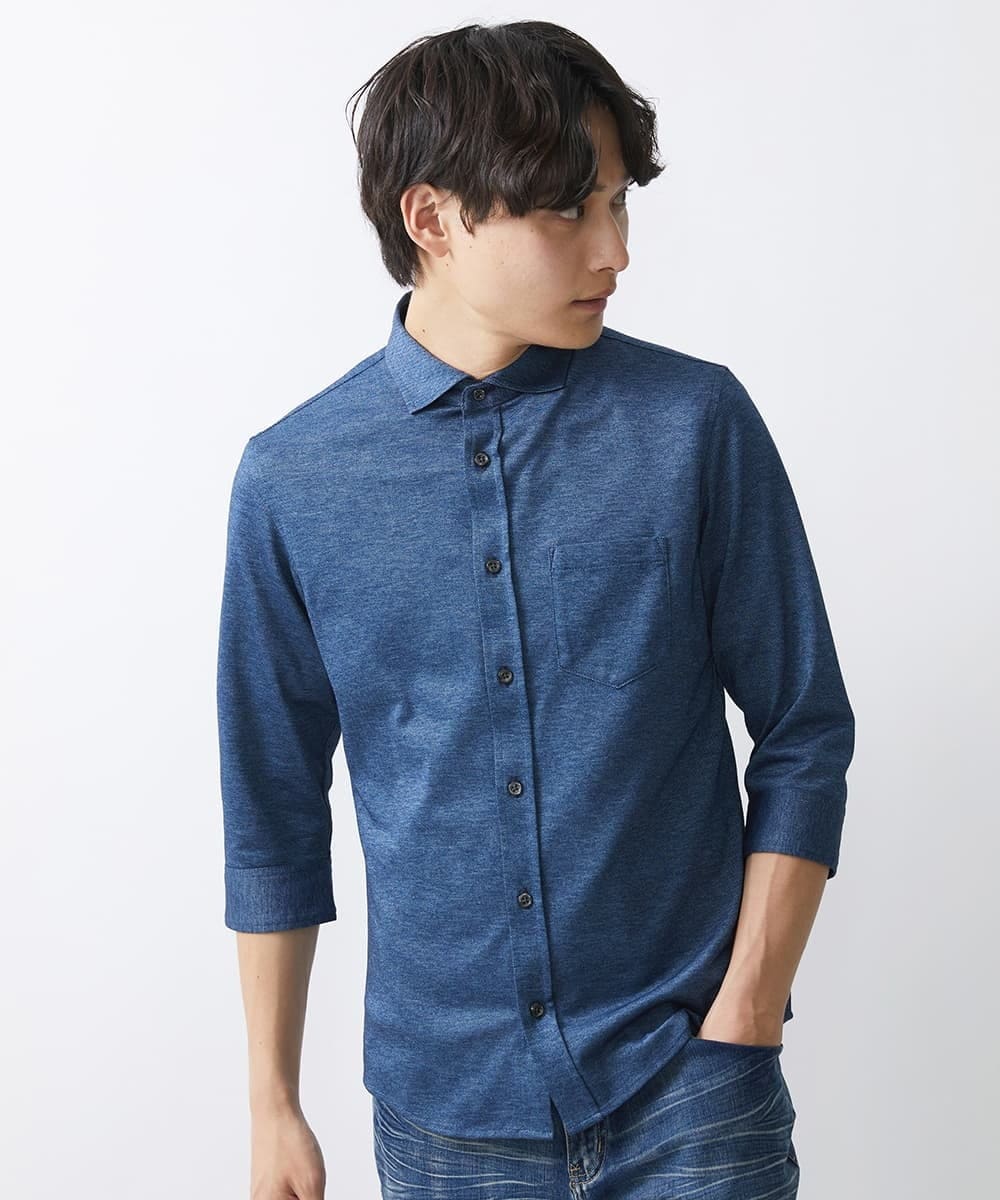 MKBGV60140 MK MICHEL KLEIN HOMME(MKミッシェルクランオム) ビンテージフォギーカノコシャツ ブルー