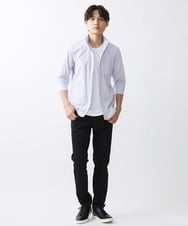 MKBGV71100 MK MICHEL KLEIN HOMME(MKミッシェルクランオム) 【WEB限定】七分丈リバーストライプシャツ ラベンダー