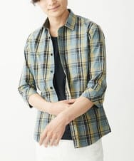 MKBGX11090 MK MICHEL KLEIN HOMME(MKミッシェルクランオム) 【大きいサイズあり】七分袖シャツ/タイプライターチェック ライトイエロー