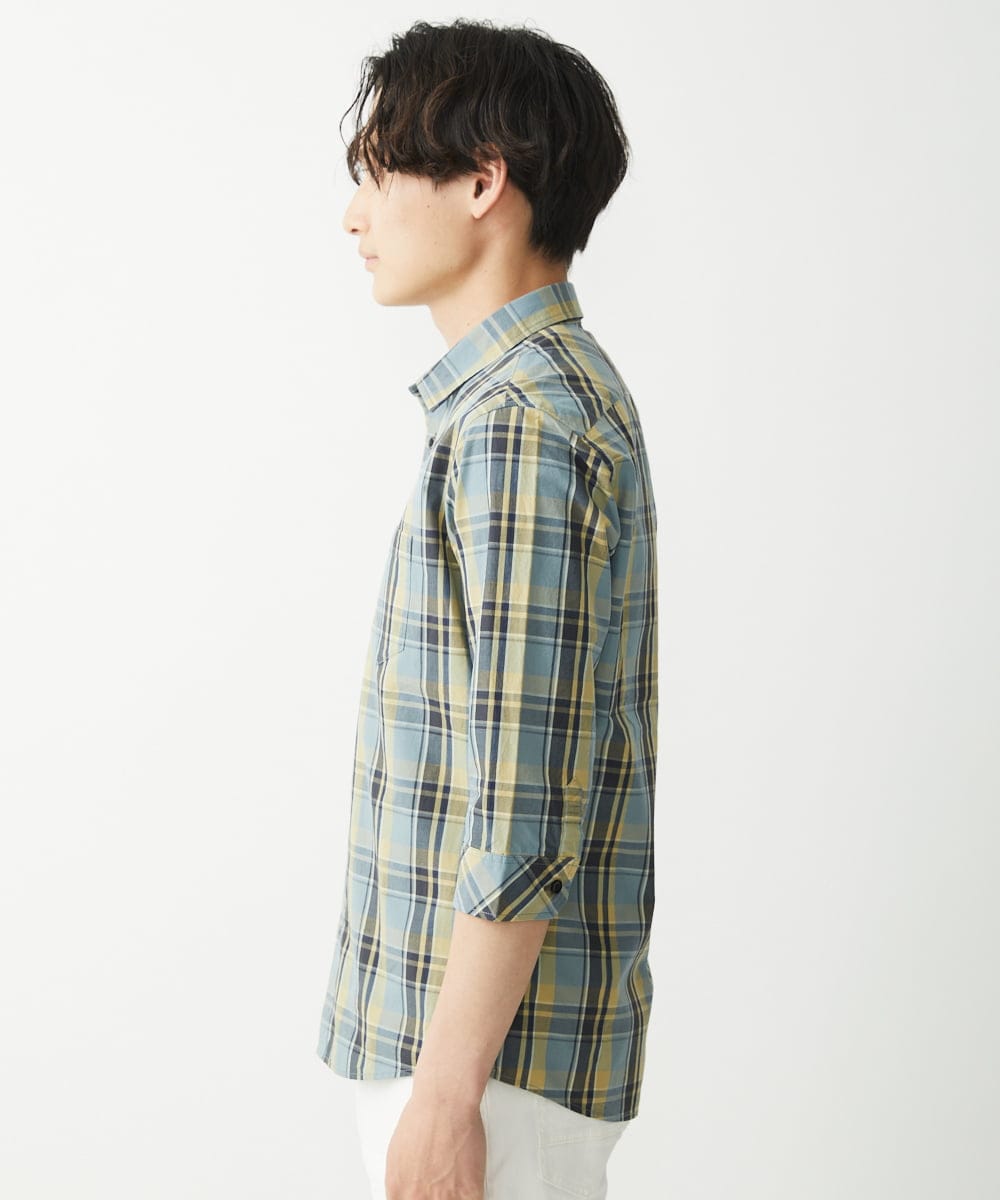 MKBGX11090 MK MICHEL KLEIN HOMME(MKミッシェルクランオム) 【大きいサイズあり】七分袖シャツ/タイプライターチェック ライトイエロー