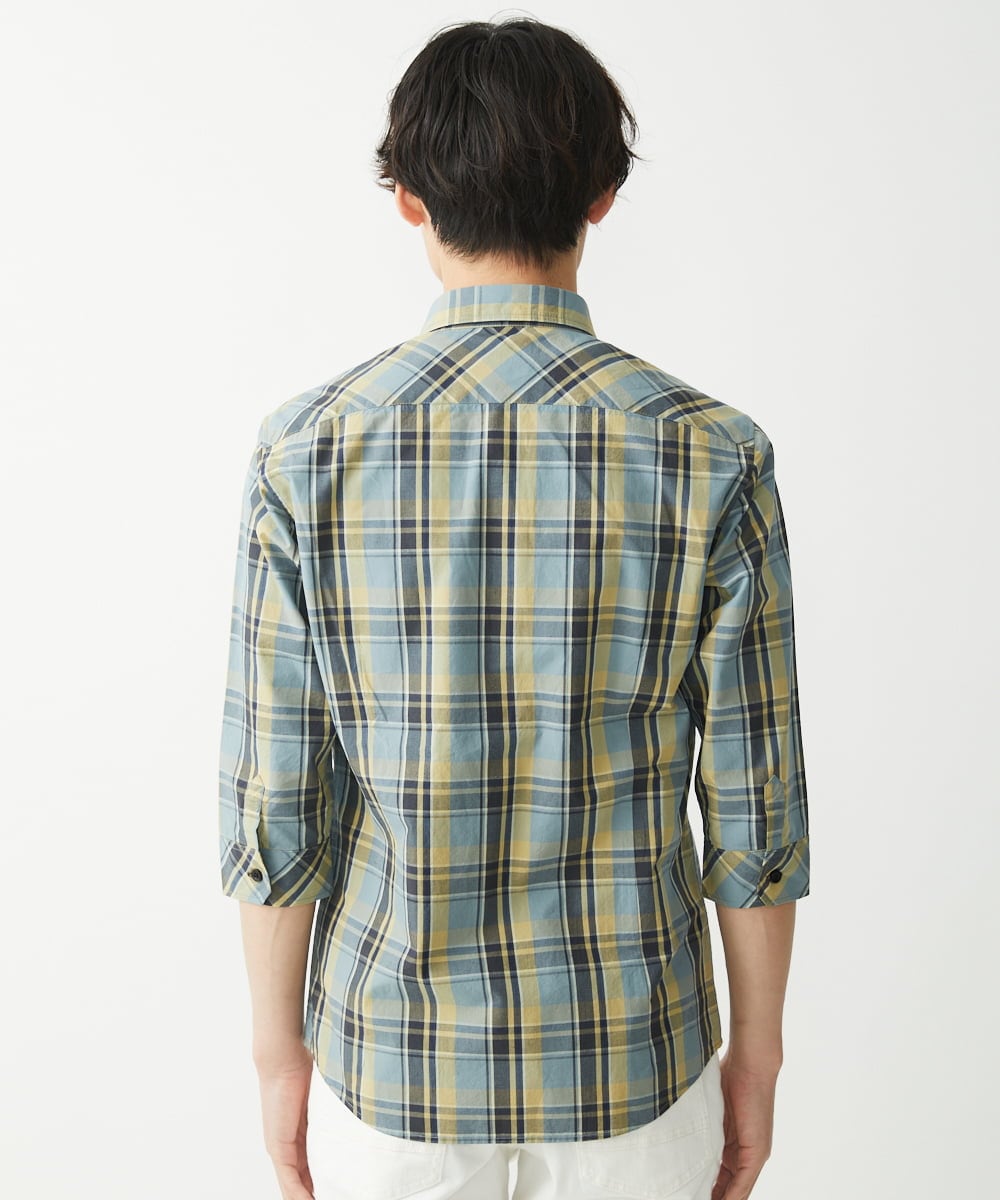 MKBGX11090 MK MICHEL KLEIN HOMME(MKミッシェルクランオム) 【大きいサイズあり】七分袖シャツ/タイプライターチェック ライトイエロー