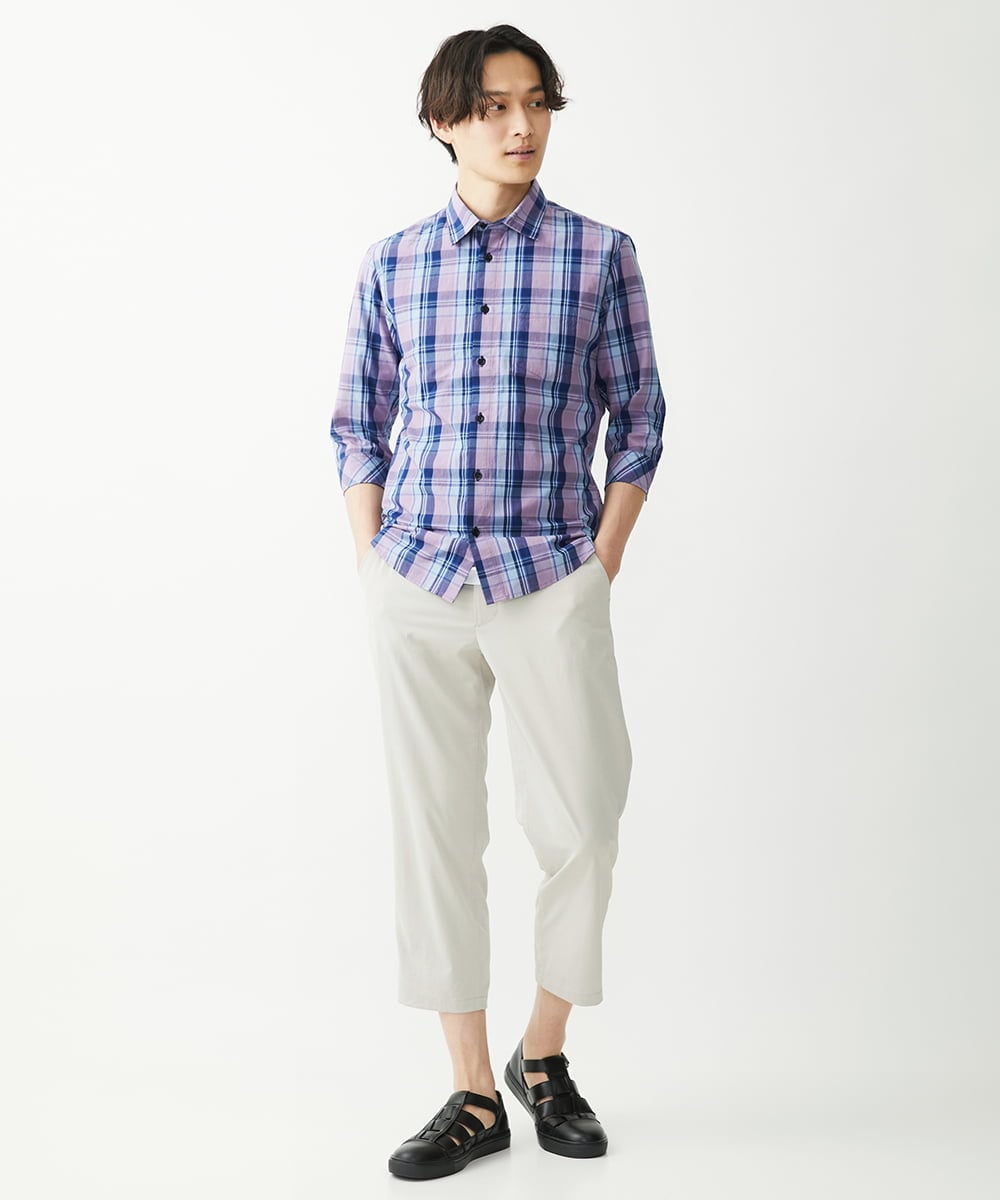 MKBGX11090 MK MICHEL KLEIN HOMME(MKミッシェルクランオム) 【大きいサイズあり】七分袖シャツ/タイプライターチェック パープル