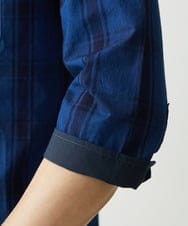 MKBGX12090 MK MICHEL KLEIN HOMME(MKミッシェルクランオム) 【大きいサイズあり】七分袖シャツ/インディゴタイプライターチェック ブルー