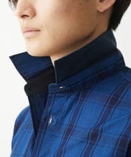 MKBGX12090 MK MICHEL KLEIN HOMME(MKミッシェルクランオム) 【大きいサイズあり】七分袖シャツ/インディゴタイプライターチェック ブルー