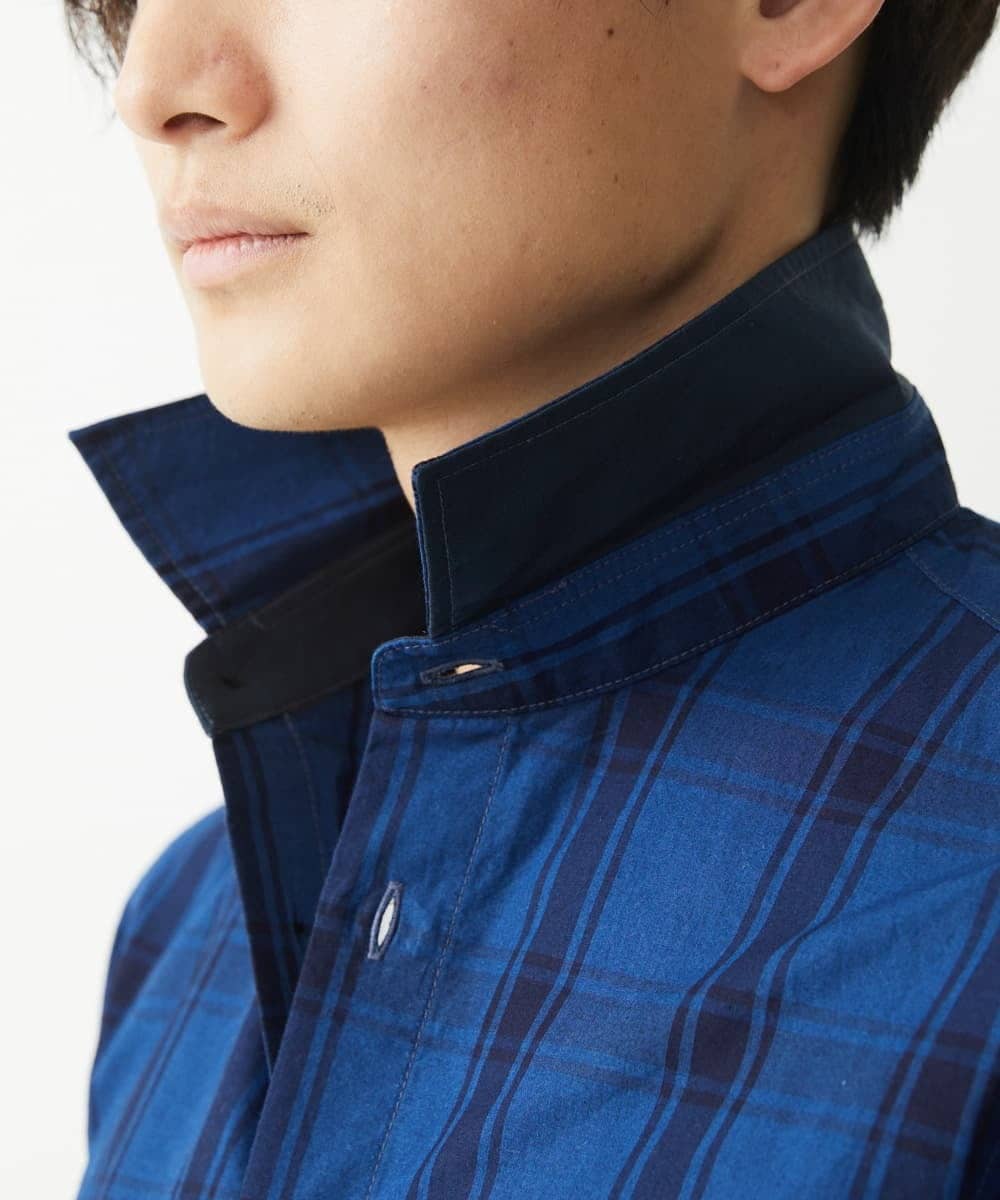 MKBGX12090 MK MICHEL KLEIN HOMME(MKミッシェルクランオム) 【大きいサイズあり】七分袖シャツ/インディゴタイプライターチェック ブルー