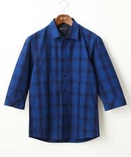 MKBGX12090 MK MICHEL KLEIN HOMME(MKミッシェルクランオム) 【大きいサイズあり】七分袖シャツ/インディゴタイプライターチェック ブルー