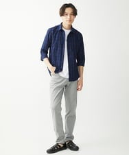 MKBGX12090 MK MICHEL KLEIN HOMME(MKミッシェルクランオム) 【大きいサイズあり】七分袖シャツ/インディゴタイプライターチェック ネイビー