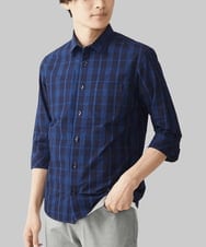 MKBGX12090 MK MICHEL KLEIN HOMME(MKミッシェルクランオム) 【残りわずか/在庫限り】七分袖シャツ/インディゴタイプライターチェック ネイビー