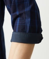 MKBGX12090 MK MICHEL KLEIN HOMME(MKミッシェルクランオム) 【大きいサイズあり】七分袖シャツ/インディゴタイプライターチェック ネイビー