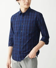 MKBGX12090 MK MICHEL KLEIN HOMME(MKミッシェルクランオム) 【大きいサイズあり】七分袖シャツ/インディゴタイプライターチェック ネイビー