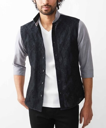 MKBGX15160 MK MICHEL KLEIN HOMME 【色・サイズ残りわずか】ローン刺繍切り替え７分袖シャツ