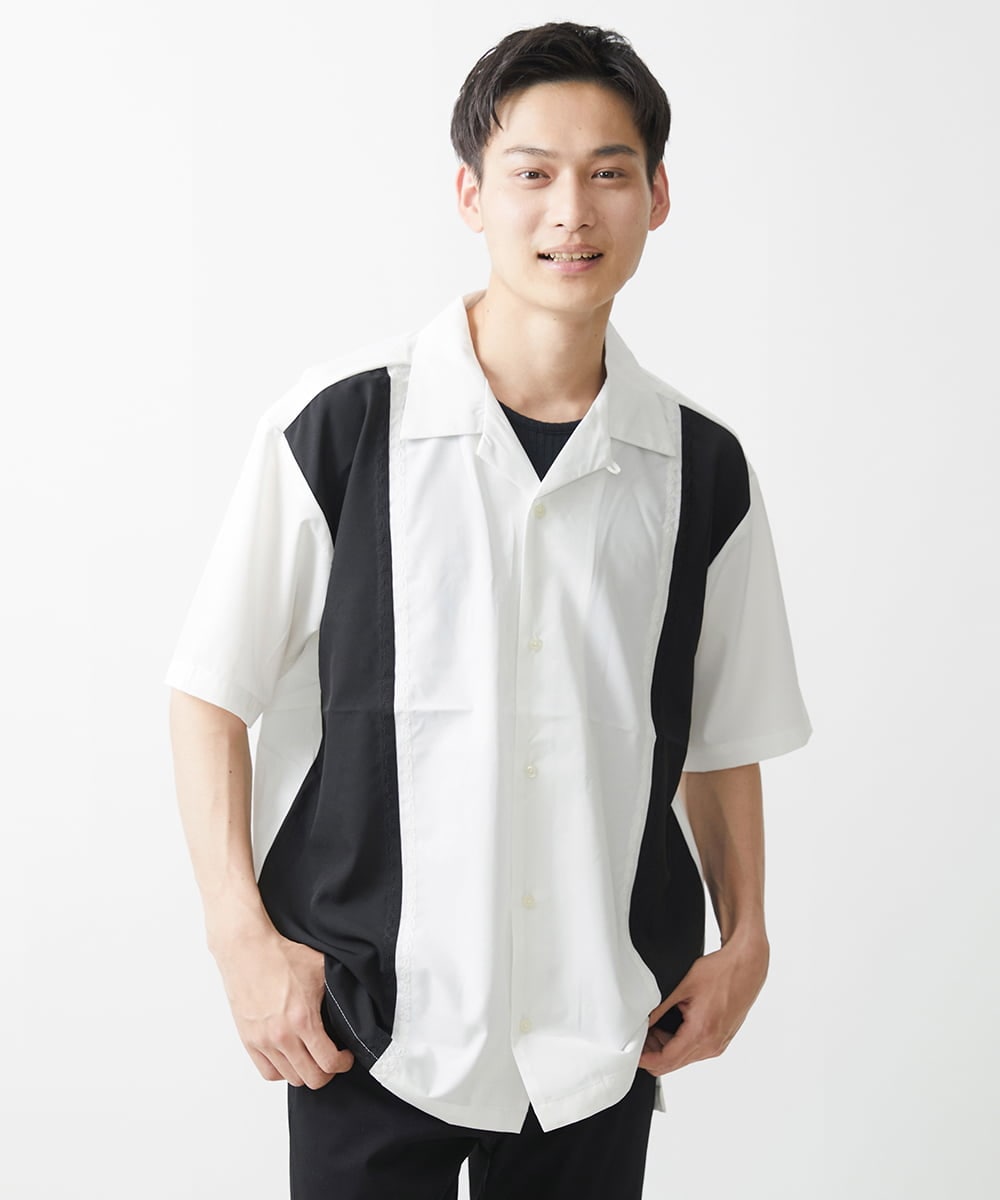 MKBGX85090 MK MICHEL KLEIN HOMME(MKミッシェルクランオム) リラックスオープンカラーシャツ / デザイン刺繍　 ホワイト