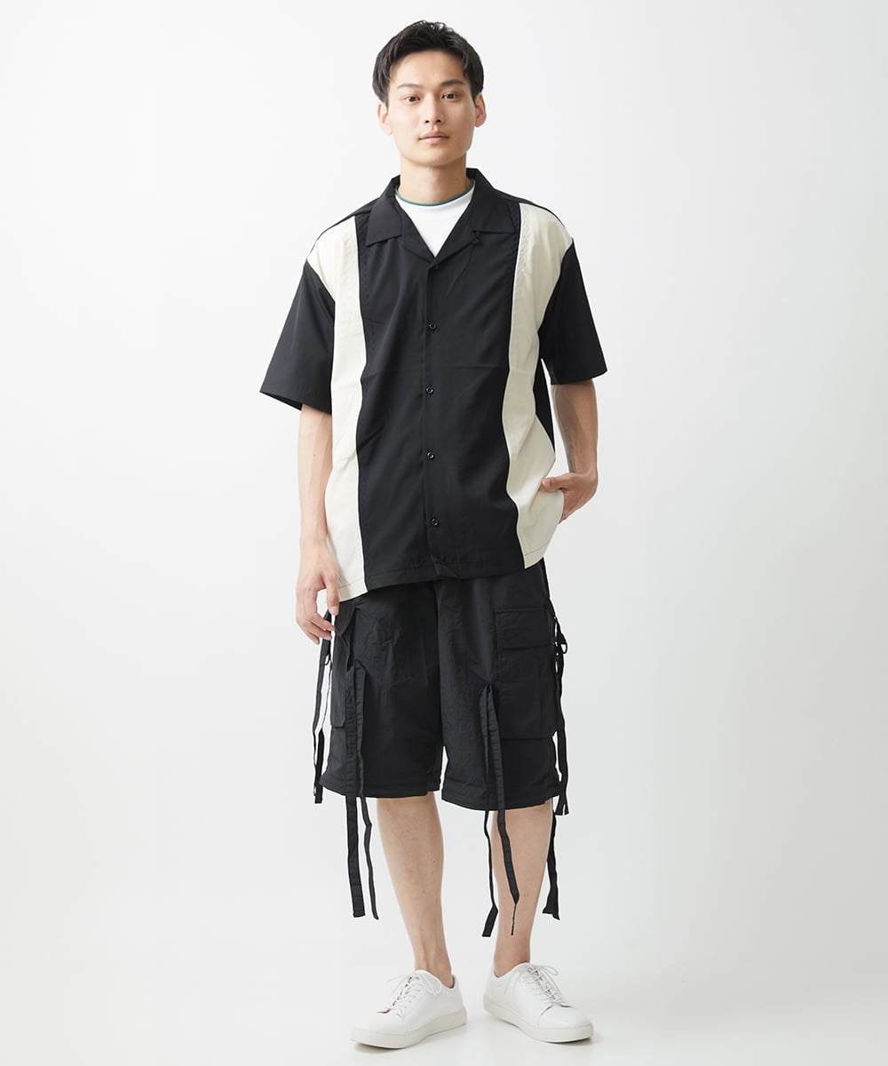 MKBGX85090 MK MICHEL KLEIN HOMME(MKミッシェルクランオム) リラックスオープンカラーシャツ / デザイン刺繍　 ブラック