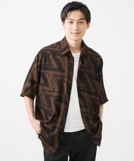 MKBGX88095 MK MICHEL KLEIN HOMME(MKミッシェルクランオム) ドルマンスリーブシャツ/幾何柄 ブラウン