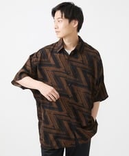 MKBGX88095 MK MICHEL KLEIN HOMME(MKミッシェルクランオム) ドルマンスリーブシャツ/幾何柄 ブラウン