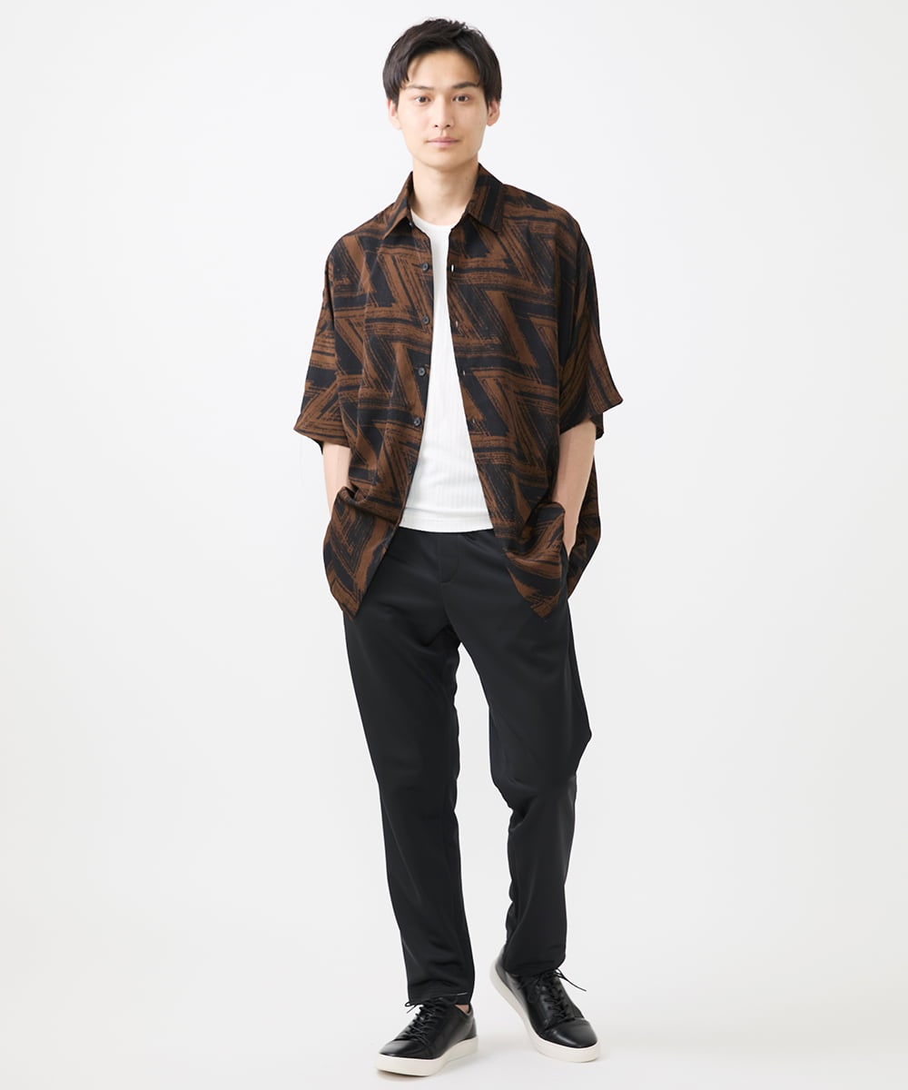 MKBGX88095 MK MICHEL KLEIN HOMME(MKミッシェルクランオム) ドルマンスリーブシャツ/幾何柄 ブラウン