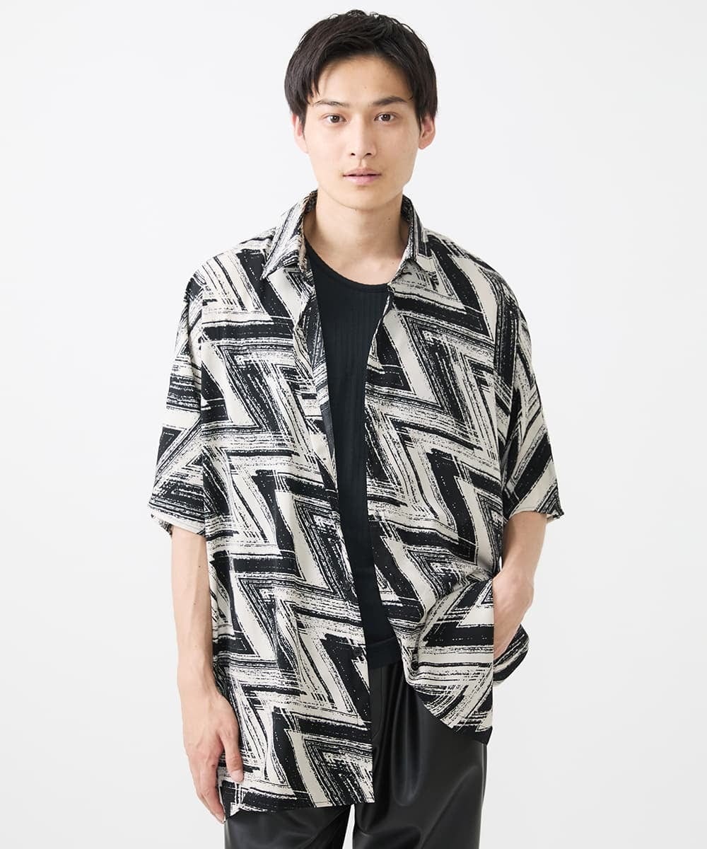 MKBGX88095 MK MICHEL KLEIN HOMME(MKミッシェルクランオム) ドルマンスリーブシャツ/幾何柄 ホワイト