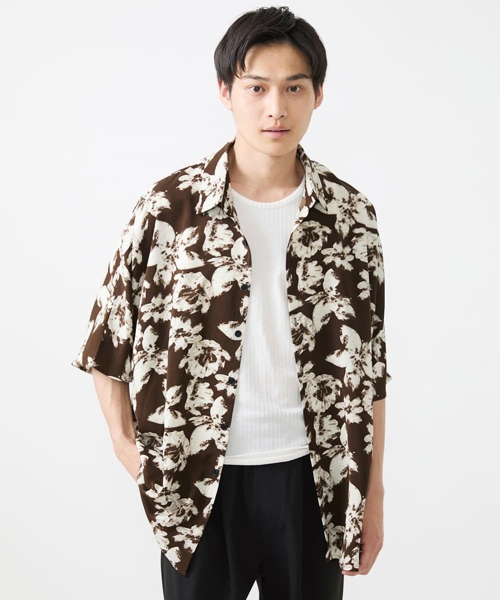 MKBGX89095 MK MICHEL KLEIN HOMME(MKミッシェルクランオム) ドルマンスリーブシャツ/花柄 ブラウン