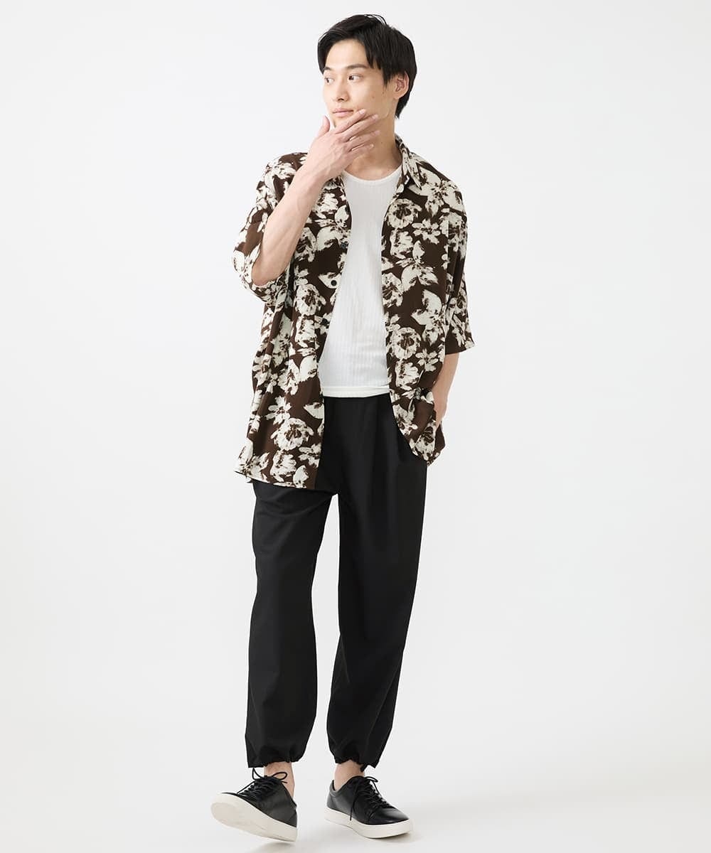 MKBGX89095 MK MICHEL KLEIN HOMME(MKミッシェルクランオム) ドルマンスリーブシャツ/花柄 ブラウン