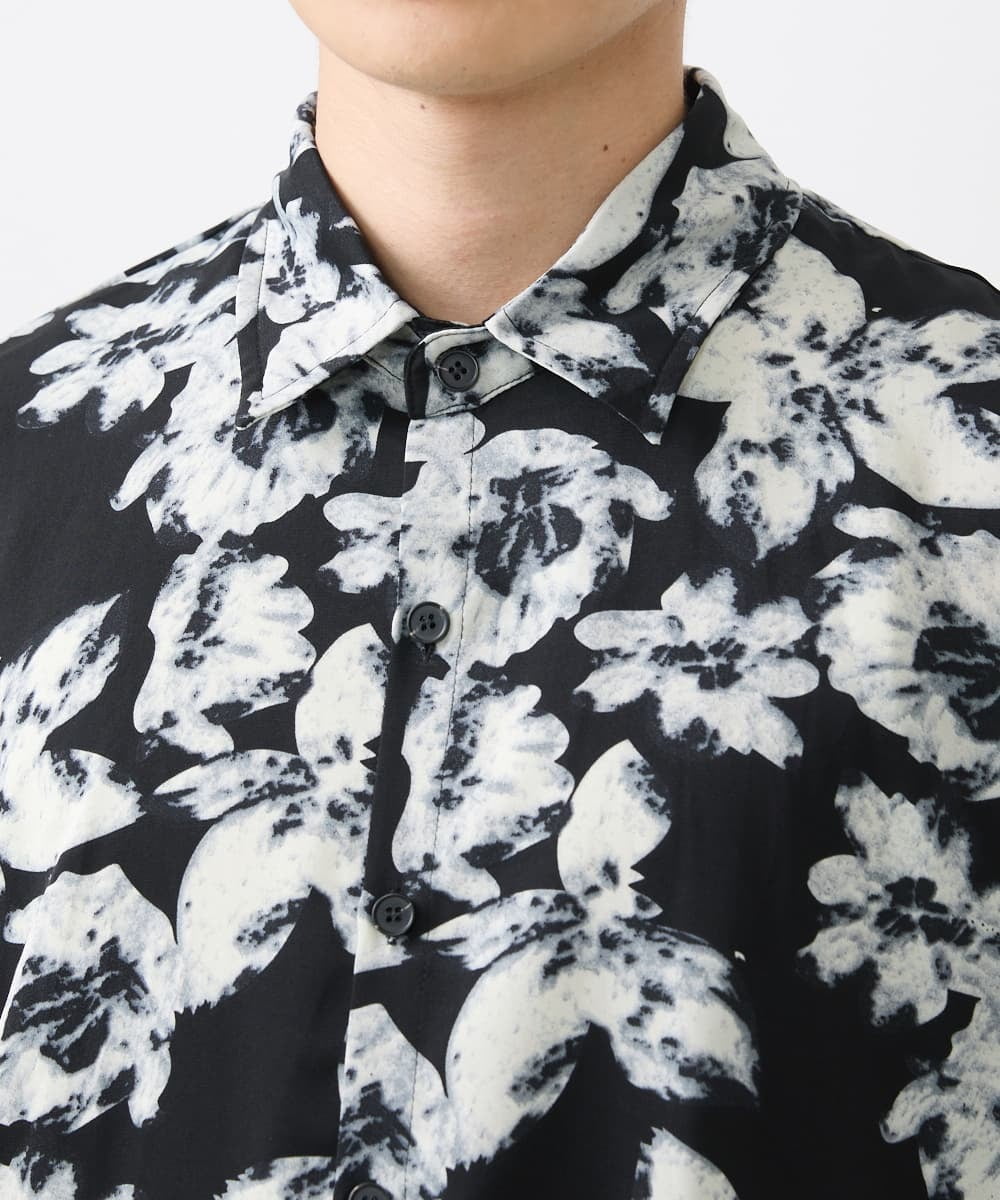 MKBGX89095 MK MICHEL KLEIN HOMME(MKミッシェルクランオム) ドルマンスリーブシャツ/花柄 ブラック