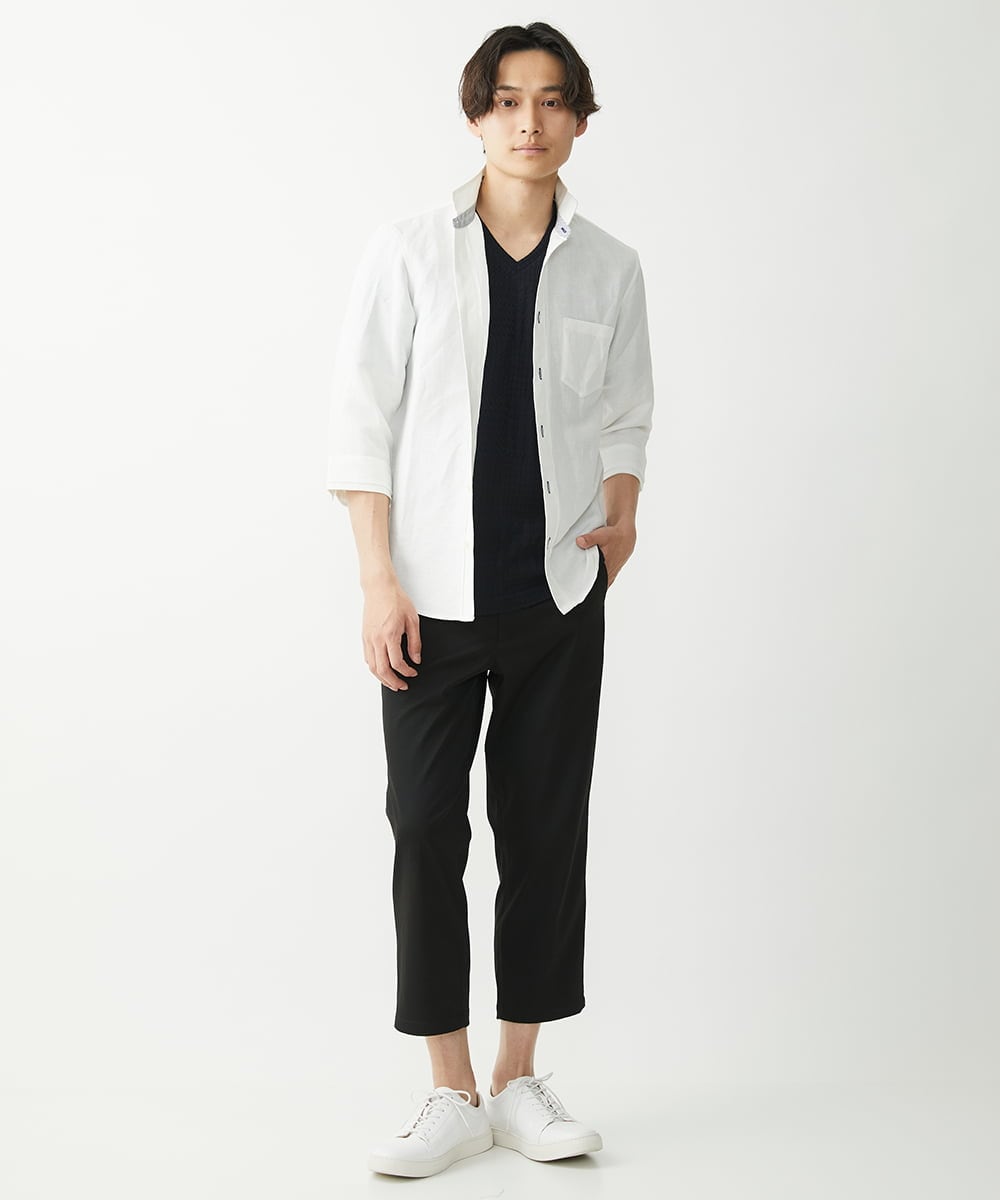 MKBGX90090 MK MICHEL KLEIN HOMME(MKミッシェルクランオム) 【大きいサイズあり】七分袖シャツ/リネンレーヨン ホワイト