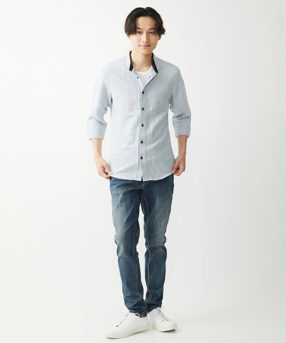 MKBGX90090 MK MICHEL KLEIN HOMME(MKミッシェルクランオム) 【大きいサイズあり】七分袖シャツ/リネンレーヨン グレー