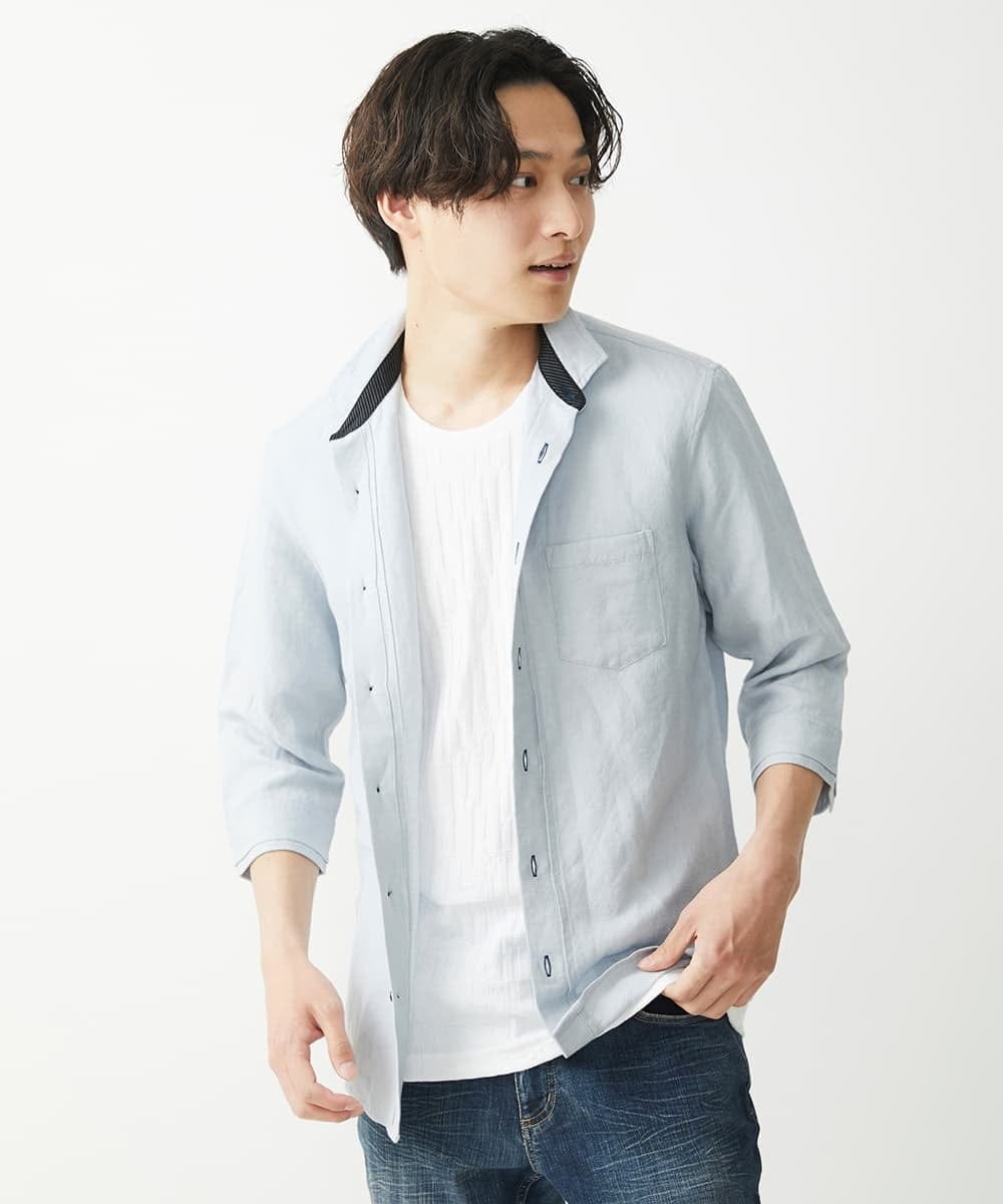 MKBGX90090 MK MICHEL KLEIN HOMME(MKミッシェルクランオム) 【大きいサイズあり】七分袖シャツ/リネンレーヨン グレー