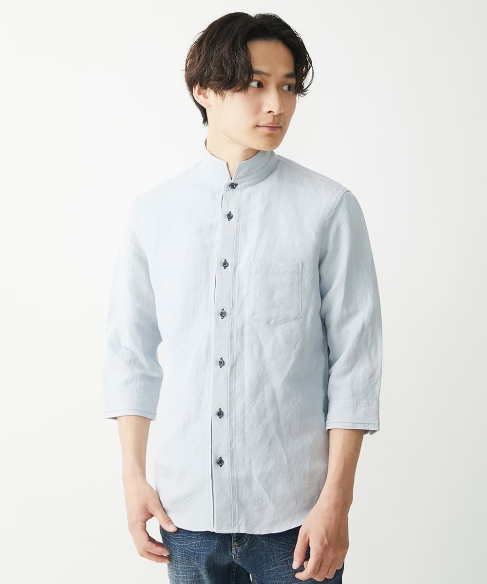MKBGX90090 MK MICHEL KLEIN HOMME(MKミッシェルクランオム) 【大きいサイズあり】七分袖シャツ/リネンレーヨン グレー
