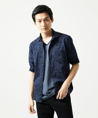 MKBHA58130 MK MICHEL KLEIN HOMME カノコペンキプリント7分袖シャツ