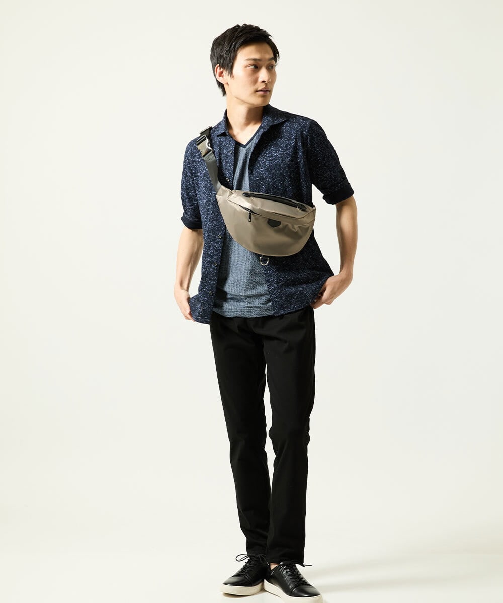 MKBHA58130 MK MICHEL KLEIN HOMME(MKミッシェルクランオム) カノコペンキプリント七分袖シャツ ネイビー