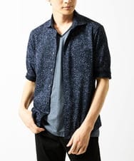 MKBHA58130 MK MICHEL KLEIN HOMME(MKミッシェルクランオム) カノコペンキプリント七分袖シャツ ネイビー